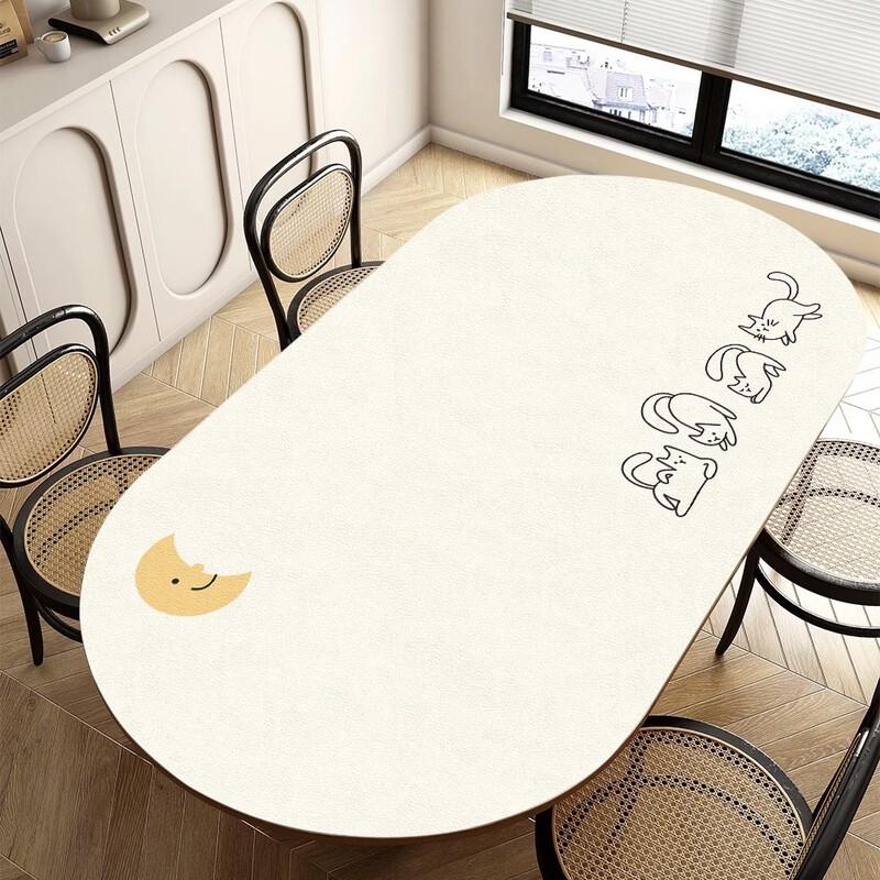 Lazy Night Cat Oval Leather Dining Mat