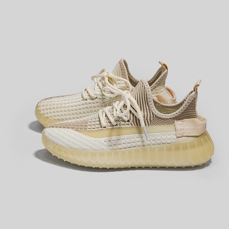 Popcorn versatile fly-woven sneakers men's breathable soft-soled running shoes 2025 spring and summer couple coconut shoes