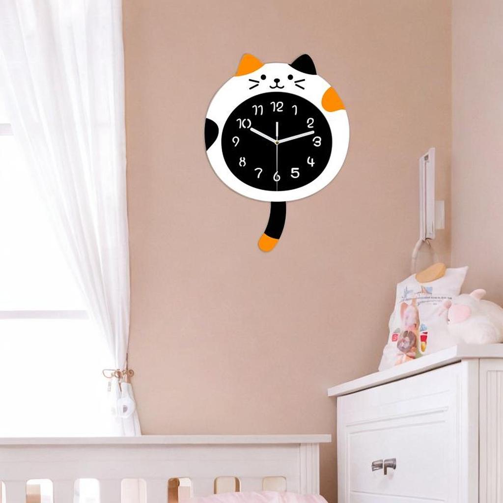 Cat Wall Clock Stylish Non Ticking Cartoon Cat Silent Clock Acrylic Wall Clock