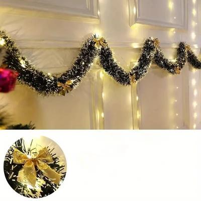 1 Stück 2m Weihnachts-Lametta-Girlande Künstliche Weihnachts-Girlande mit LED-Lichtern Weihnachten Metallischer Twist Hängegirlande Kamin