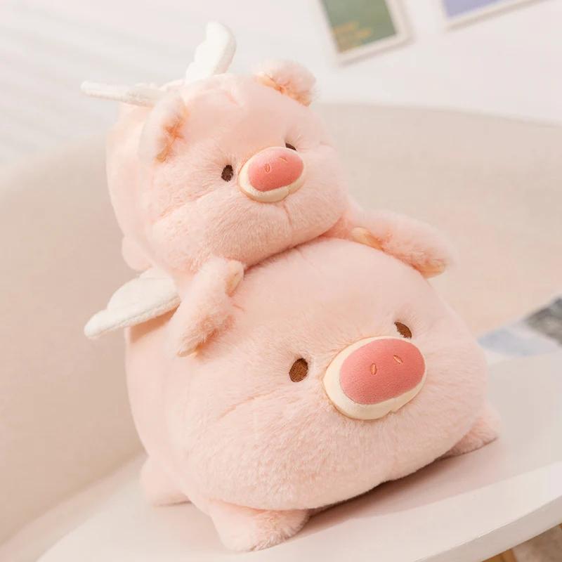 Super Cute Angel Pig Plush Doll Lying Piggy Stuffed Toy Anime Animal Plush Hug Pillow Room Decor Kids Christmas Birthday Gift