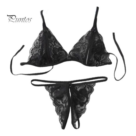 2 Pcs/Set Sexy Underwear Hollow Out Lace Solid Color Wireless Unpadded Open Crotch Elastic Spaghetti Straps Soft Lady Bra Panties Set Wedding Night
