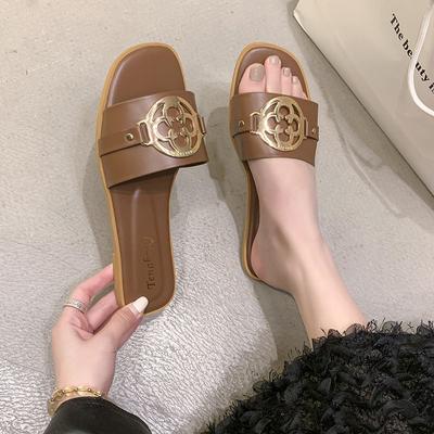 Internet Celebrity Versatile One-word Slippers Women Wear 2025 Summer High Value New Flat Bottom Seaside Cool Slippers