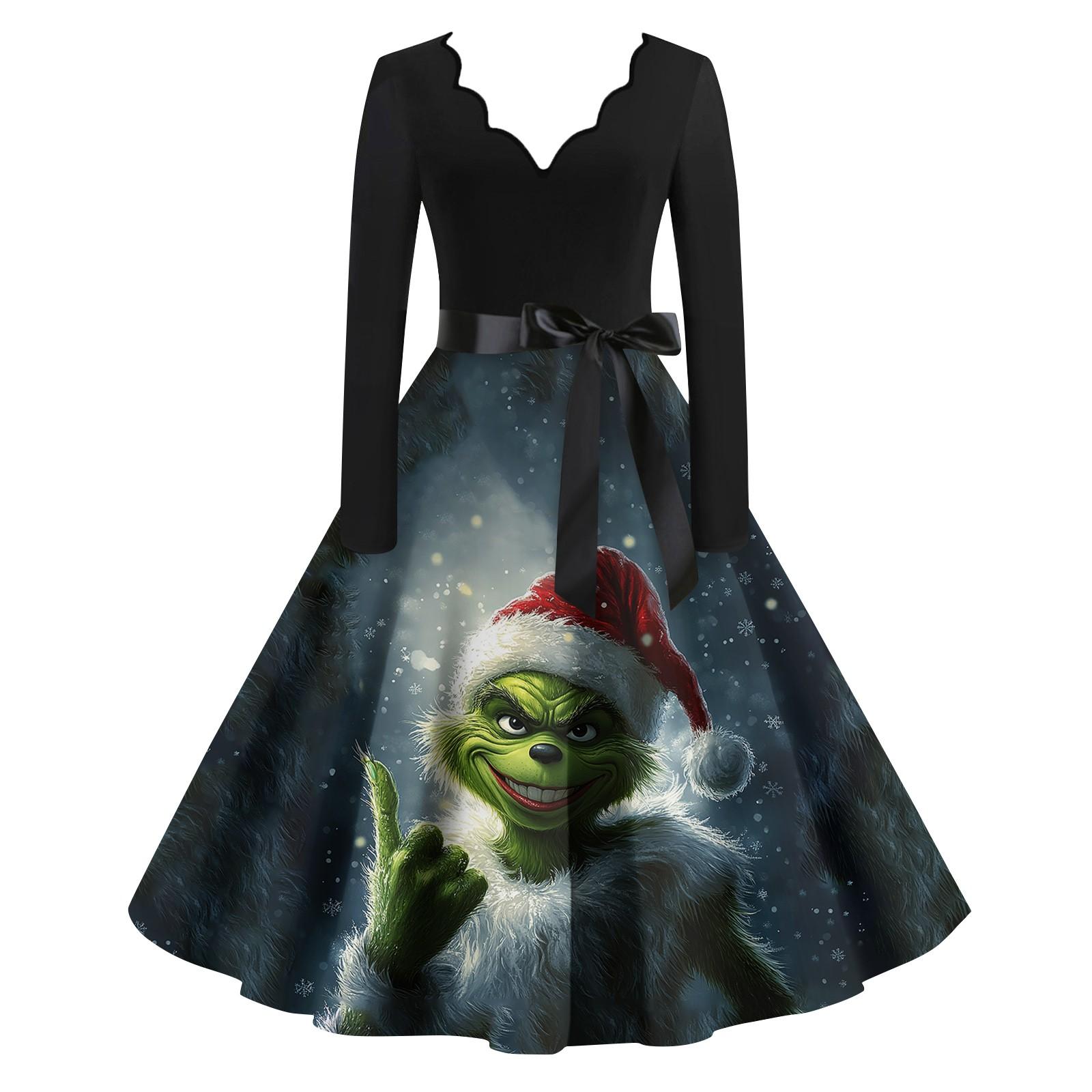 

Женское повседневное модное платье с длинным рукавом и принтом, вечернее повседневное платье с V-образным вырезом и вырезом XXXXL