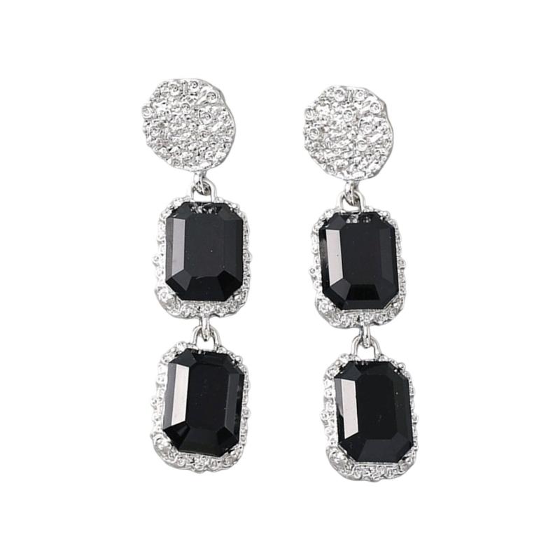 

Sparkling Dangle Earrings In Modern Geometric Design Lightweight Zinc Alloy Jewelry For Sensitive Skin чорний