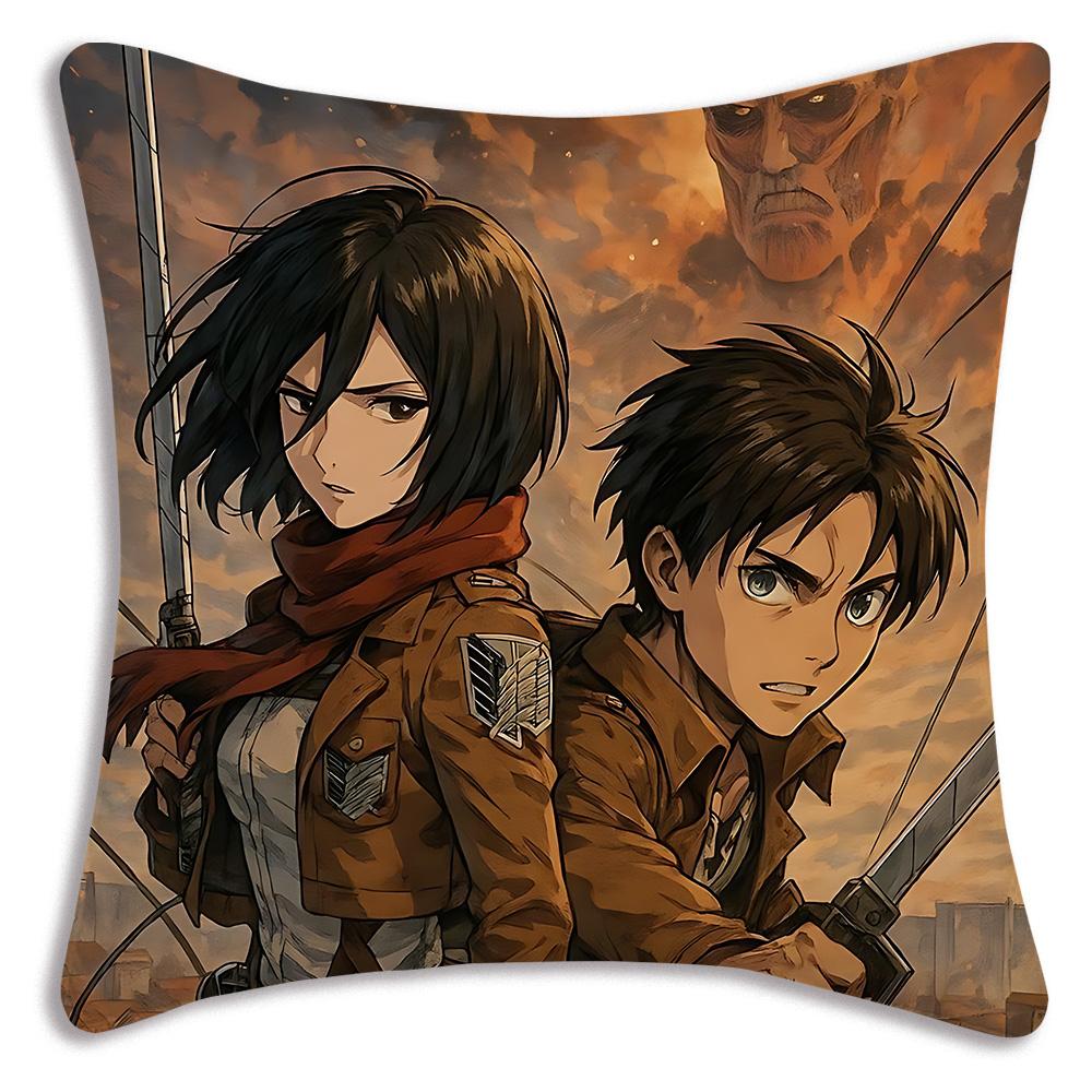 Anime Attacks on Titan Pillow Covers Cartoon Sofa Decorative Home Double-sided Printing Short Plush Cute Cushion Cover