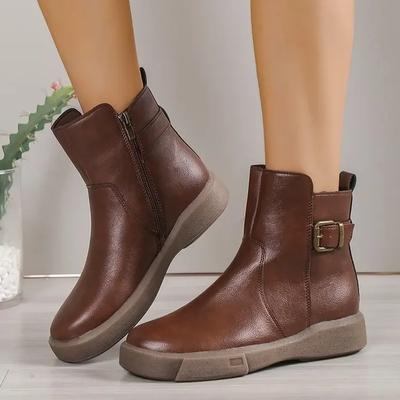 Fashion Shoes for Women 2024 Fashion Winter Women's Boots Solid Color Round Toe Zipper One Word Buckle Low-heeled