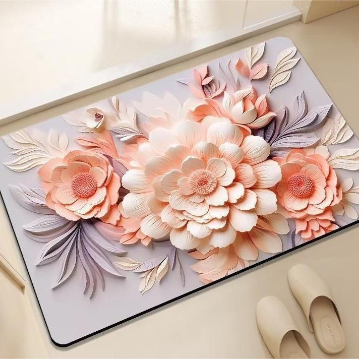 Küchenteppiche Blumendruck Wasserdicht Rutschfest Dick Gepolsterte Küchenmatte Hochbelastbare Komfort-Stehmatte für die Küche
