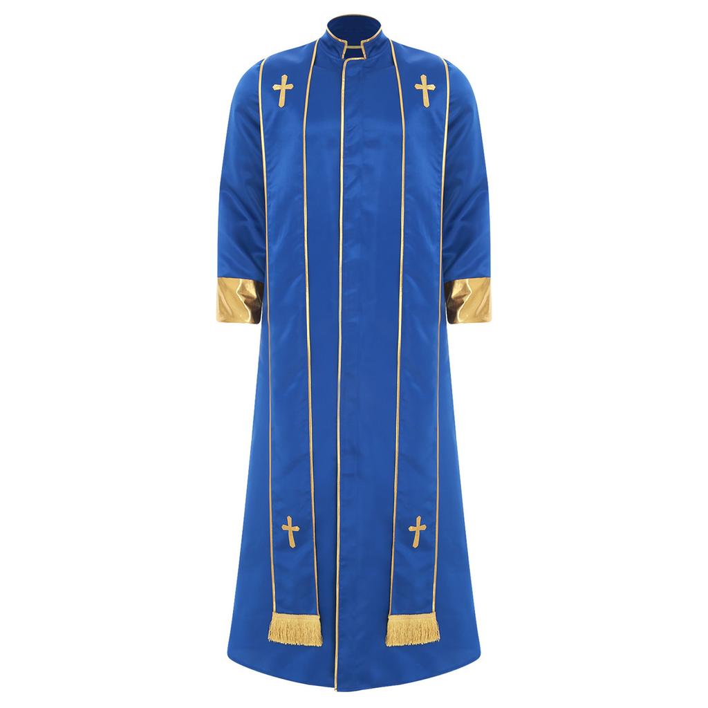 Herre Prestekostyme Kappe Ståkrage Langermet Glidelås foran Gullkors Messedrakt Vestmenter Katolsk Halloween Cosplay