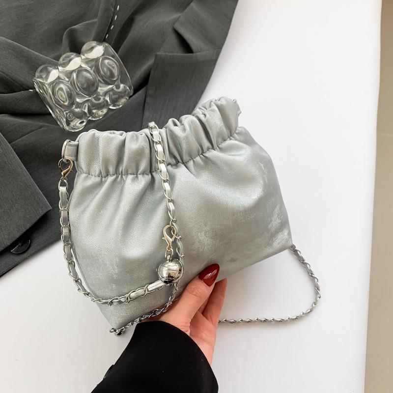 

Fashionable Womens Bucket Bag Elegant Chain Shoulder Sling Bag In Soft Pu Available In Multiple Colors срібний