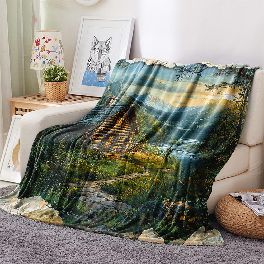 Village Print Flannel Blanket, High Quality Comfortable for All Seasons, Home Decor, Warmth and Comfort, Perfect for Christmas Gifts