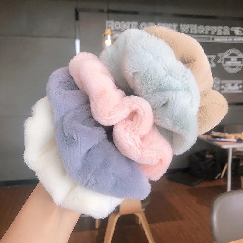 Winter Warm Soft Hair Scrunchies for Women Girls Cute Plush Elastic Multicolor Rubber Band Loop Accessories