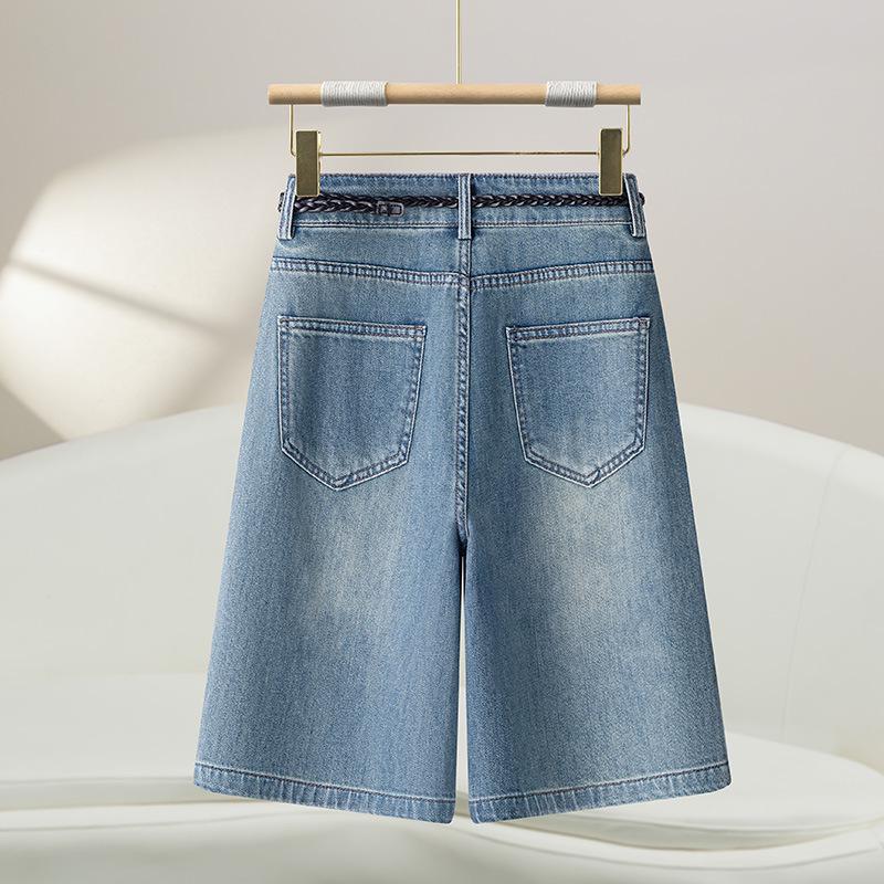2025 New Retro High-Waist Women's Wide-Leg Denim Shorts with Chinese Embroidery - Summer Style