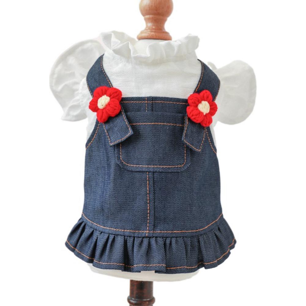 

Милая джинсовая юбка для питомца, моющееся джинсовое платье для собаки, креативная джинсовая юбка с сердцебиением питомца, для прогулок S-Style 1