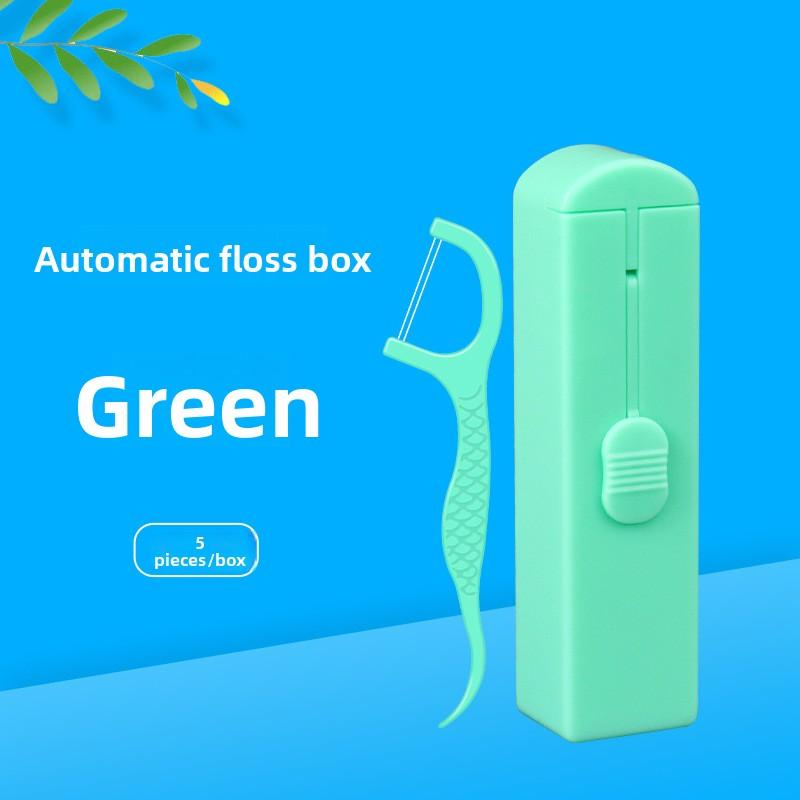Automatic Dental Floss Holder with 5 Pieces, Portable and Easy To Use, One-click Release, Double-threaded, Fruit-flavored Dental Floss