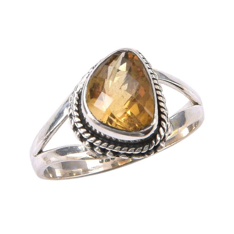 Natural Citrine Gemstone Handmade 925 Sterling Silver Jewelry Ring Size 6.5 L0N02