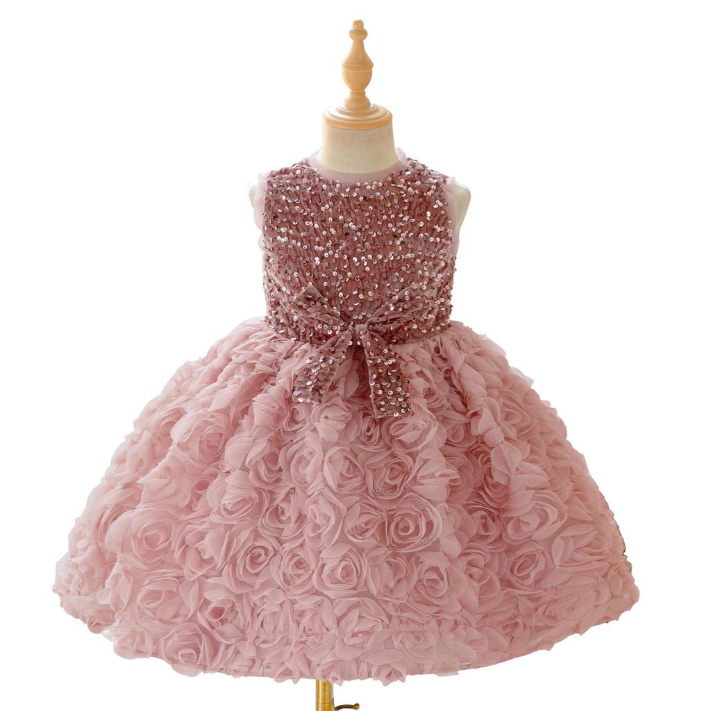 Girls' Sequin Rose Patchwork Party Princess Dress