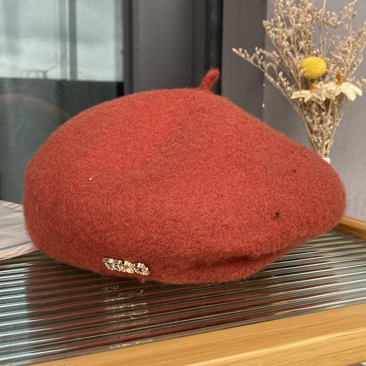 Hat Women's Winter Wool Knitted Artist's Hat British Vintage Student Beret New Three-dimensional Bud Hat Tide