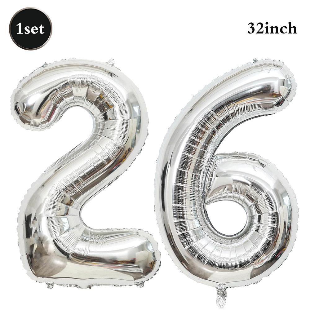 32inch Silver Number Foil Balloons Large Digit 0-9 Helium Globos Happy Birthday Party Decor Wedding Anniversary Graduation 2026