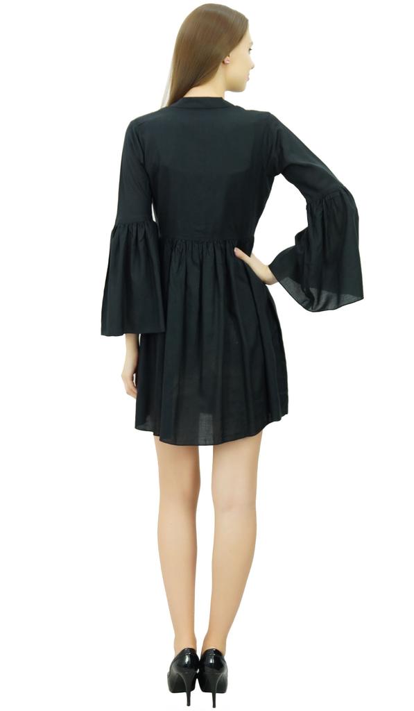 Bimba Women Designer Short Boho Dress With Gathers On Waist & Ruffle Sleeves
