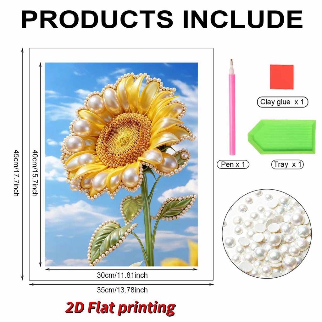 DIY Diamond Art Pearl Painting Kit for Adults, Sunflower Special Shaped Pearl Art Painting Wall for Home Office Decor Handmade Gift