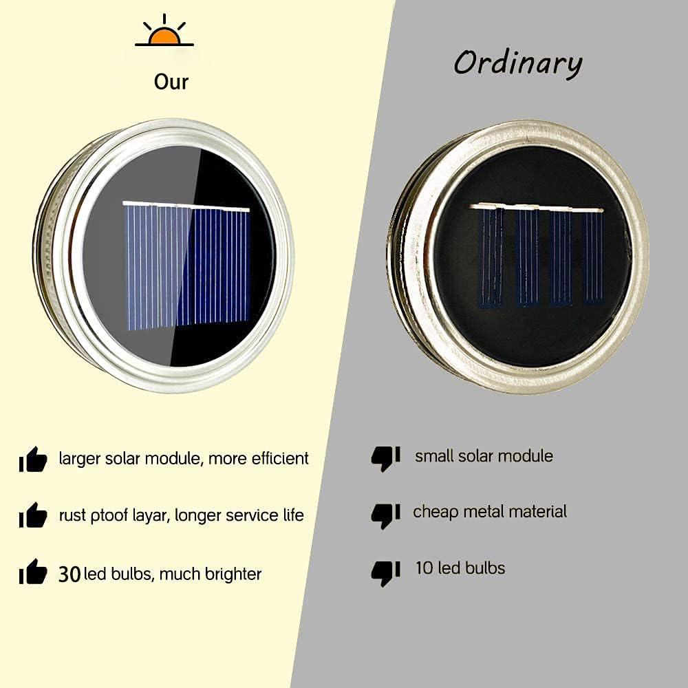 Solar Mason Jar Lights 8 Pack 30 LEDS Waterproof Fairy Firefly Jar Lids String Light for Patio Yard Garden Decor Lamp (NO JARS)