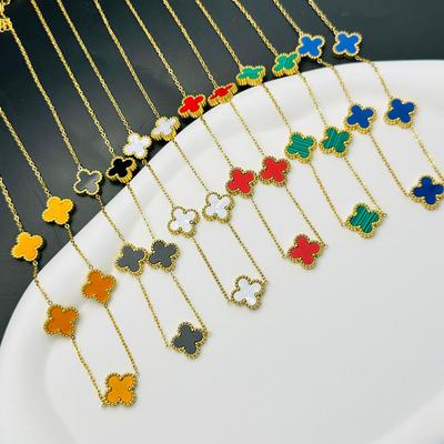 Titanium Steel Four-Leaf Clover Necklace Five Flowers Double-Sided Necklace 18K Does Not Lose Color Light Luxury Feeling Collarbone Chain