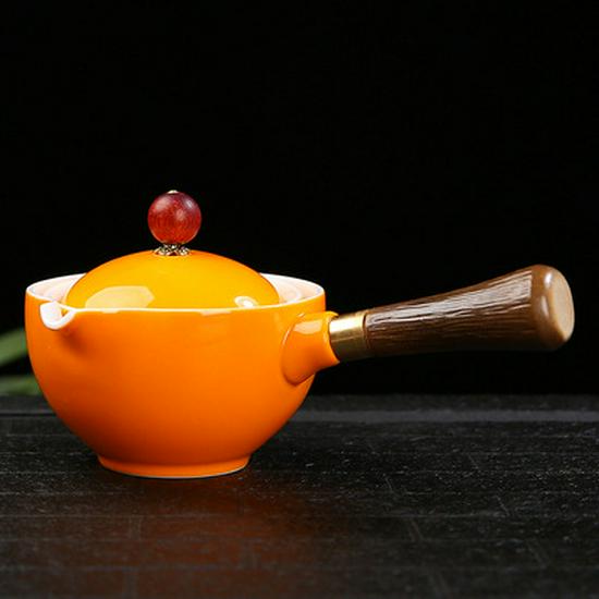 Compact Travel Tea Set with Automatic Rotating Teapot and Side Handle Kung Fu Cups