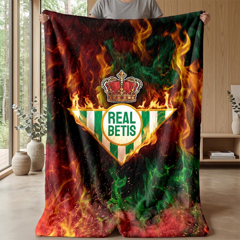 Real Betis Football Print Flannel Blanket, Soft Warm Lightweight Throw Blanket for Sofa Bed Camping