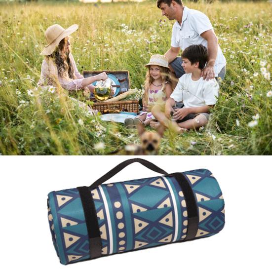 Retro Pattern Aluminum Film Base Foldable Picnic Blanket with Storage Rope Composite Process