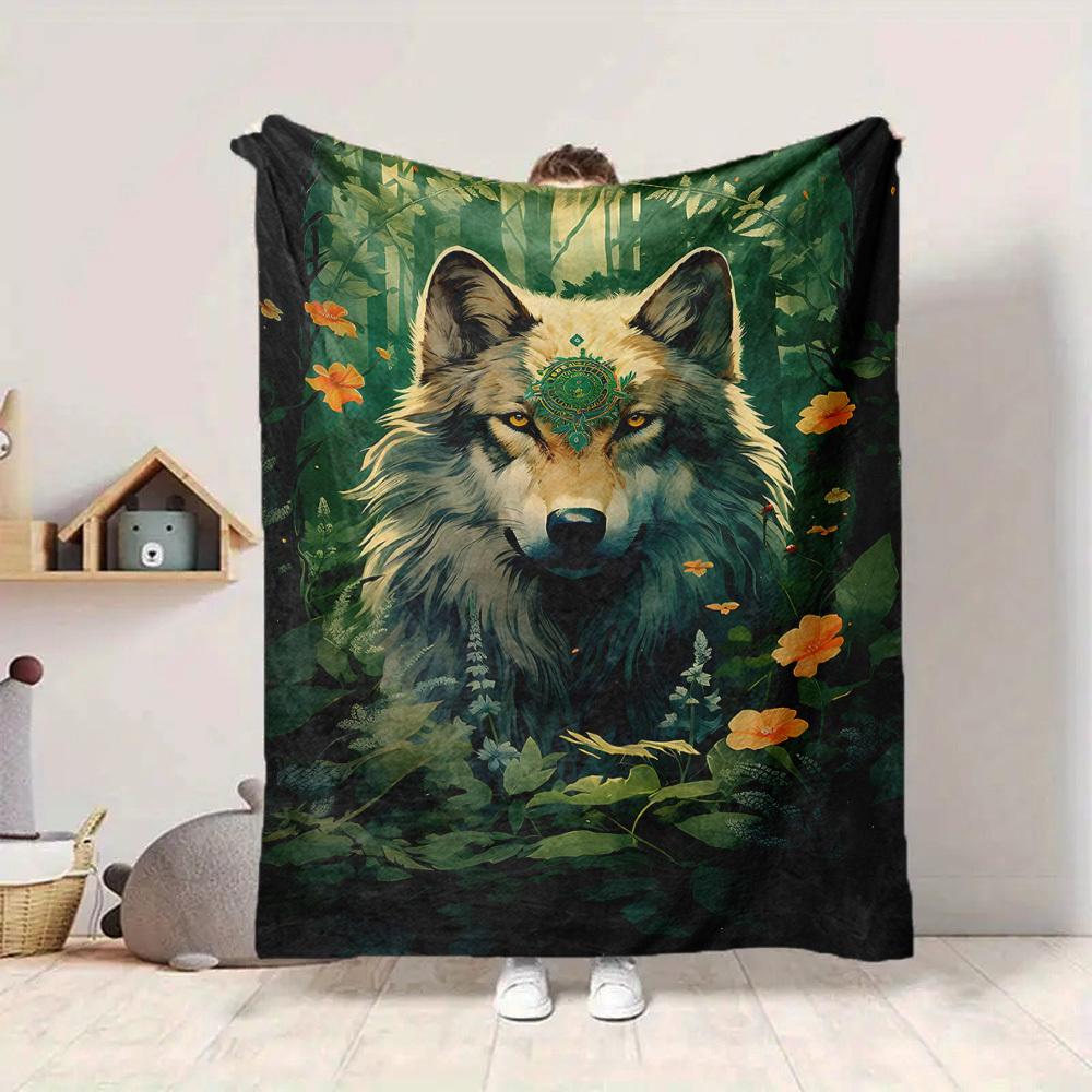 1pc Wolf Forest Blanket, Lightweight Flannel Throw Blanket For Sofa, Bed, Travel, Camping, Living Room, Office, Couch, Chair, And Bed