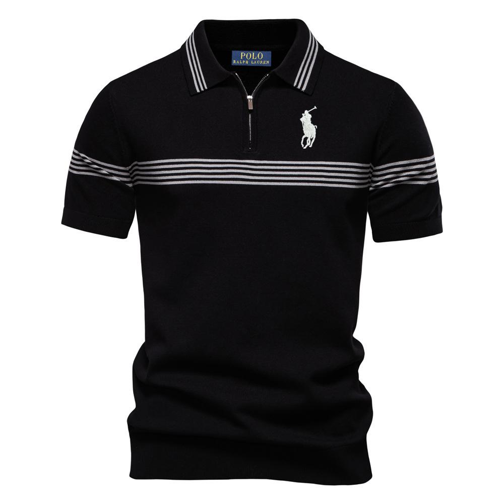 Polo Ralph Lauren Spring/Summer Pony Embroidered New Polo Shirt Fashion Striped Men's Business Short Sleeved Top