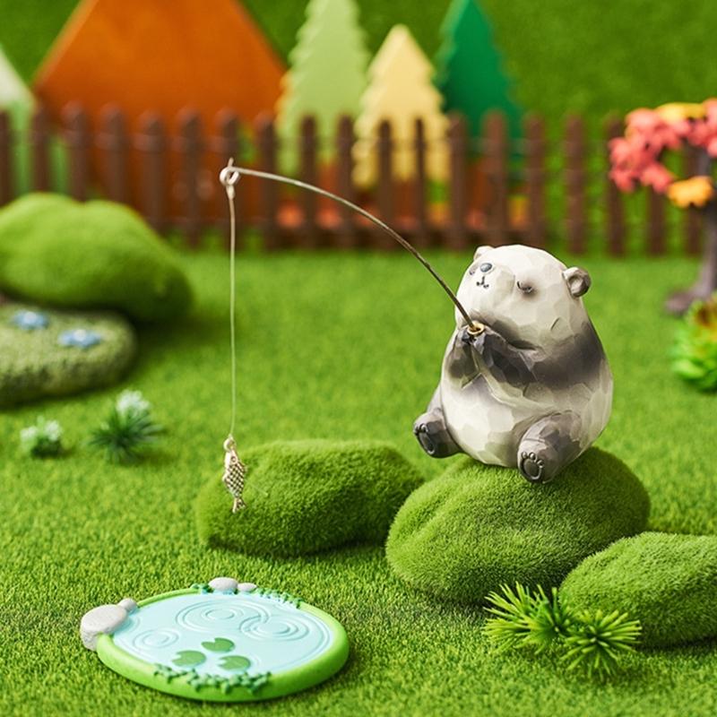 Wood Texture Amimal Fishing Figurine Resins Figure Toy Computer Monitors Decors Car Central Screen Decoration Ornament