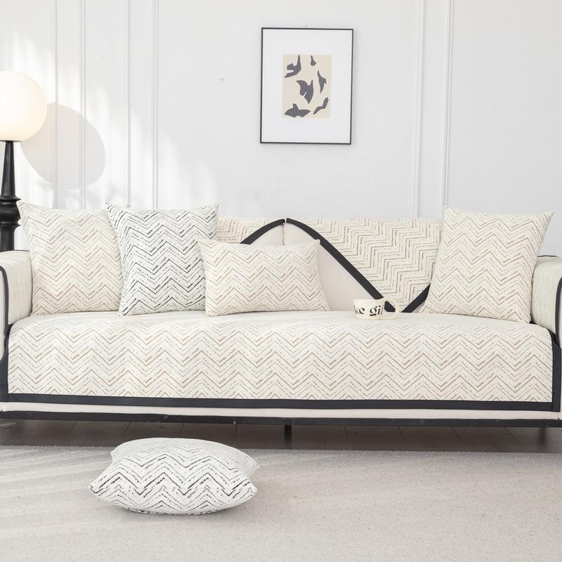 Chenille Couch Cover for Living Room Four Seasons Universal Fishbone Stripe Sofa Cushion Non-Slip Couch Backrest Sofa Cushion