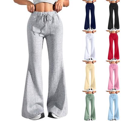 Ladies Fashion Loose Draw String Waist Solid Color Cargo Pants Leisure Flares