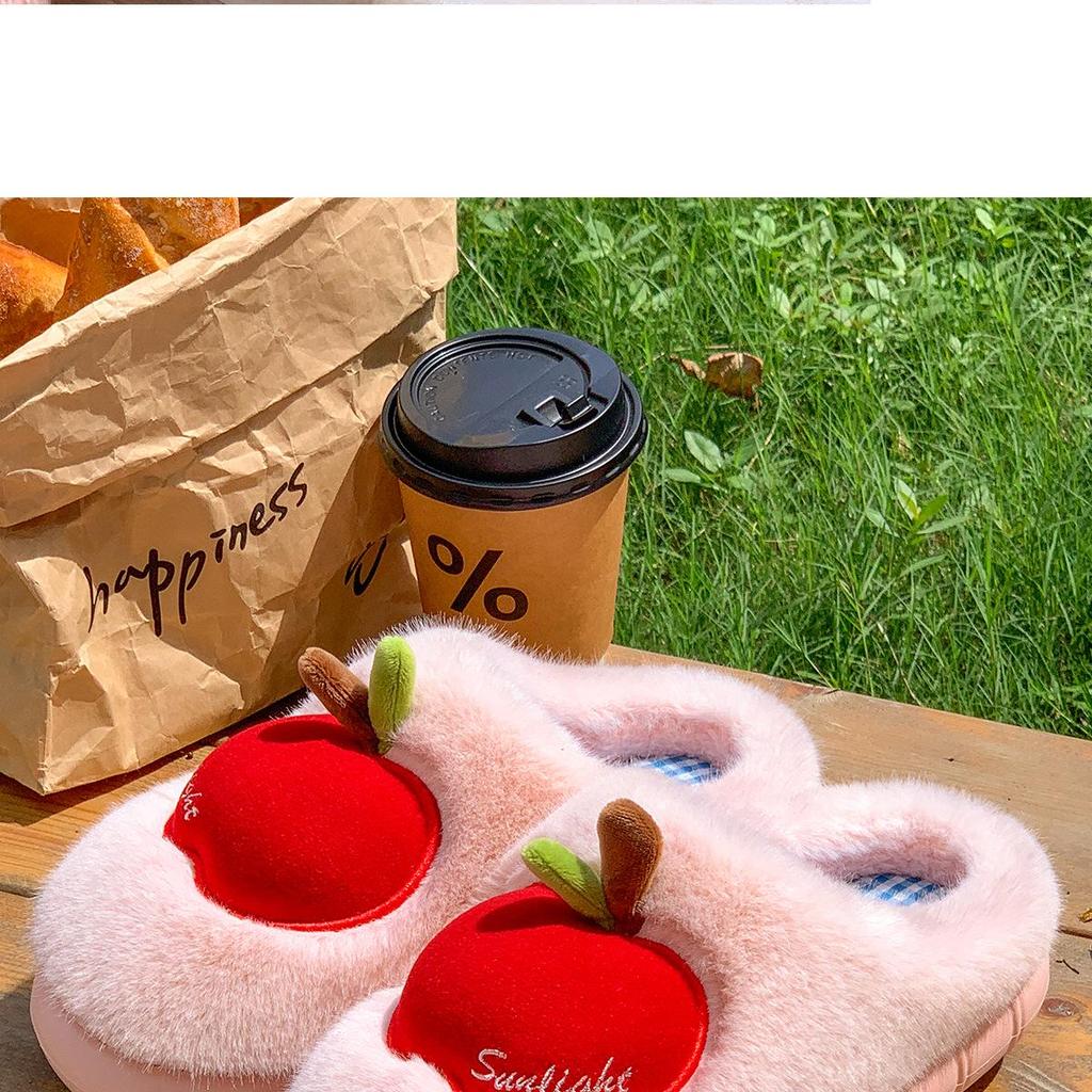 Women's Winter Plush Cotton Slippers - Cute Fruit Design, Cozy Velvet, Thick Sole, Couple-Friendly