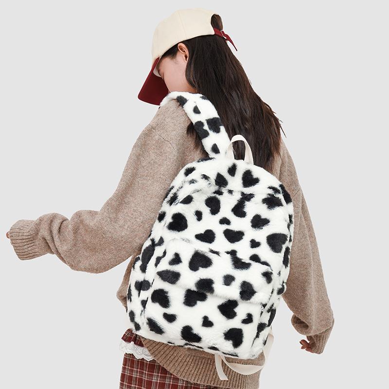 2026 High Quality Casual Plush Sweet Interior Zipper Pocket School Bags Fashion Color Blocking Large Capacity Commute Backpacks