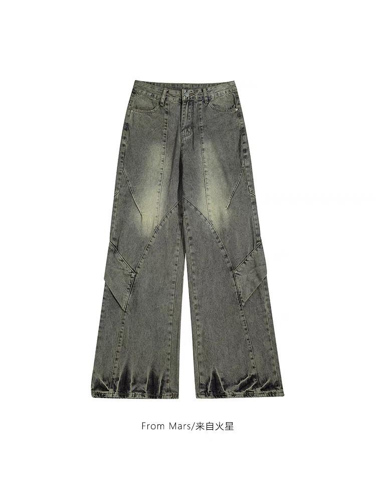 JYL Мужские джинсы Американский винтаж Молния Кракле Зауженные Уличный стиль Чистый деним M