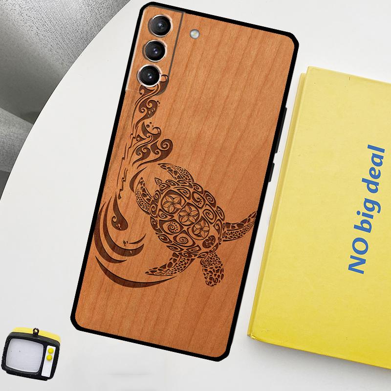 Turtle Elephant Dragon Wood Phone Case For Samsung Galaxy S25 Ultra S20 S21 S22 S23 Plus S24 Ultra S9 S10 S25 FE Cover