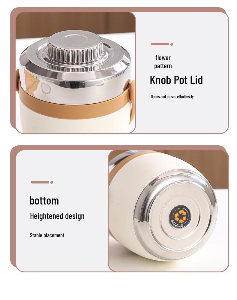 304 Stainless Steel Insulated Double-Layer Lunch Box with Portable Handle and Custom Logo