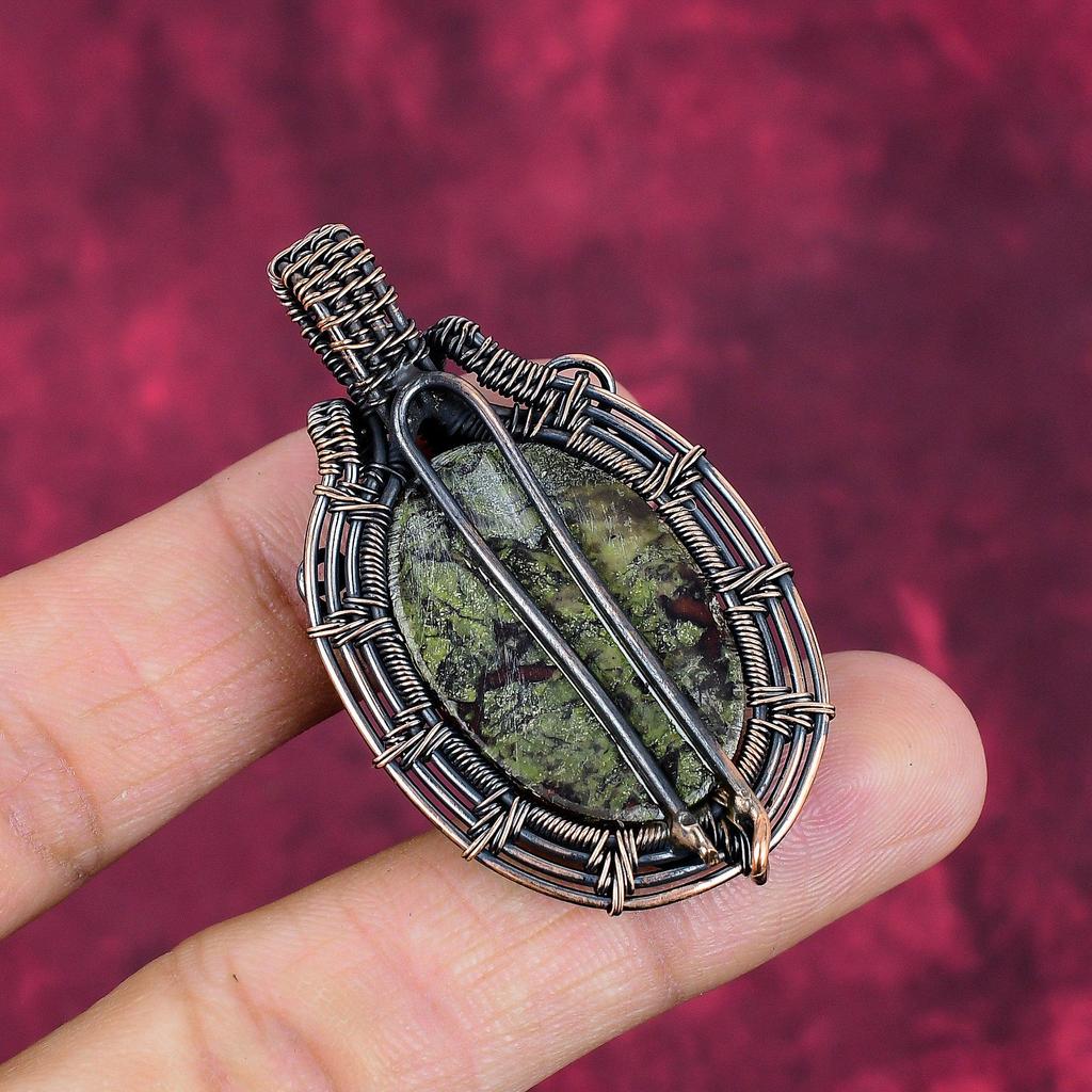 Dragon Bloodstone Gemstone Pendant Copper Wire Wrapped Jewelry Handmade Pendant
