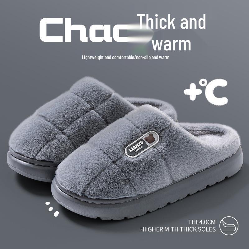 Herren Winter Baumwollpantoffeln Übergröße - Dicksohlig, Warm, Rutschfest für Drinnen/Draußen, Mit Fersenabdeckung