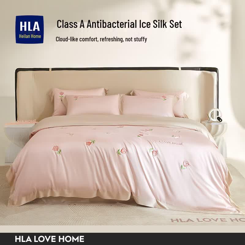 HLA Ice Silk Floral Bedding Set (4-Piece)