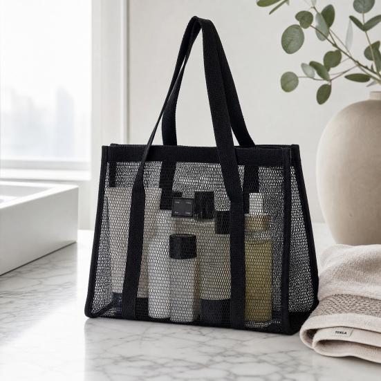 Borsa da Spiaggia in Rete, Borsa Leggera ad Alta Capacità, Svuotamento Rapido Traforata, Borsa a Shopper Ultraleggera per Viaggio, Articoli da Toeletta, Cosmetici