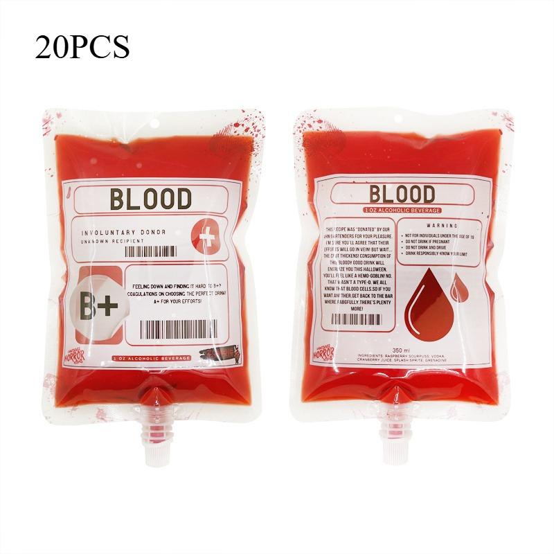 20pcs 350ml Halloween Drink Bags Jelly Spout Pouches Children's Drink Straw Bag Holidays Party Supply Blood Bags