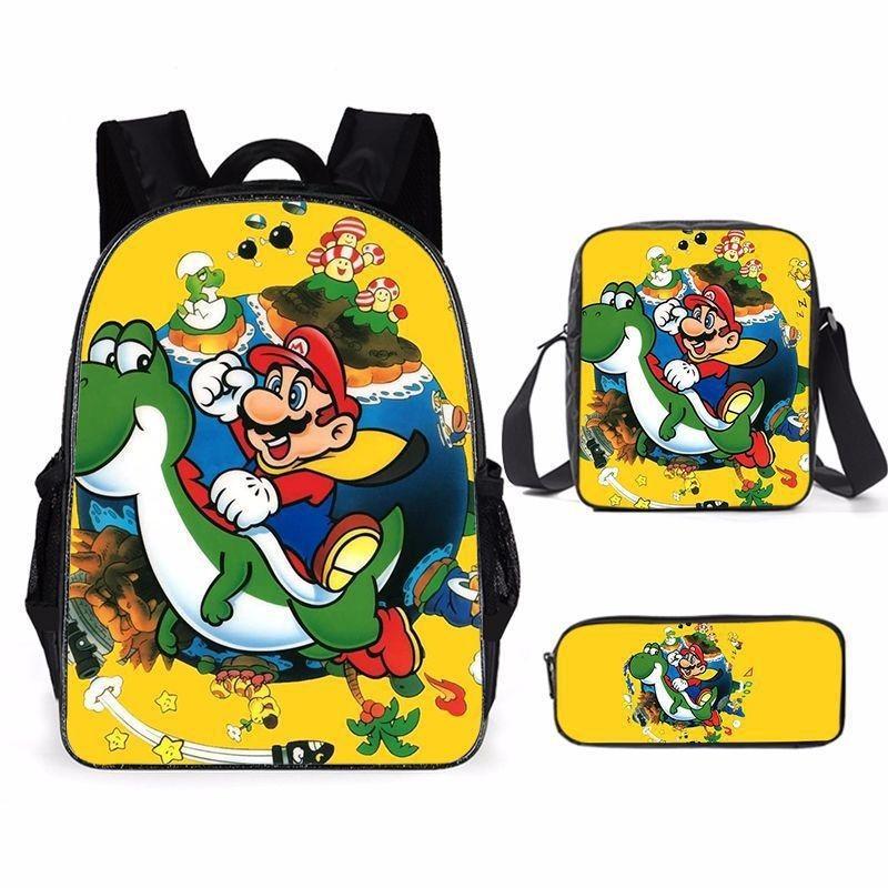 Super Mario Backpack School Bag With Lunch Bag And Pencil Pouch High Capacity Wear Resistant Breathable