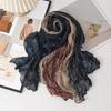 Gradient Blue Cotton-Linen Scarf: Retro Versatile Print, Long Pleated Women's Accessory for Autumn/Winter