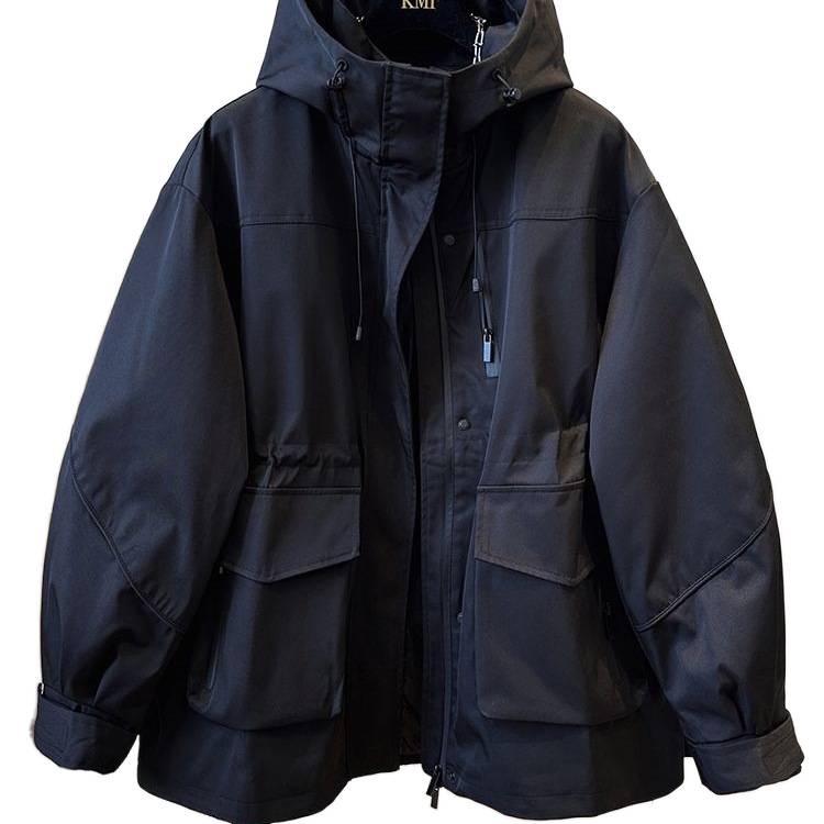 European Women's Khaki Hooded Waist-Cinching Windbreaker - Sporty Workwear Jacket for Early Spring/Autumn