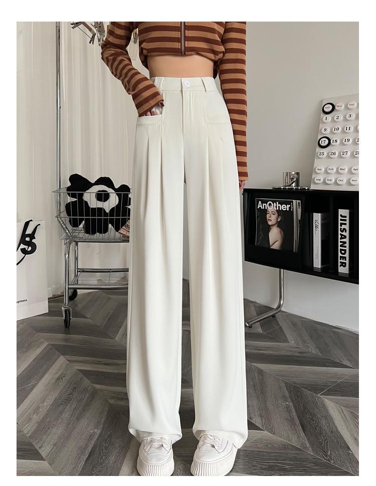 Women's High-Waist Black Pear-Shaped Pants - Plus Size, Slim, Straight, Wide-Leg, Spring/Summer Casual Wear