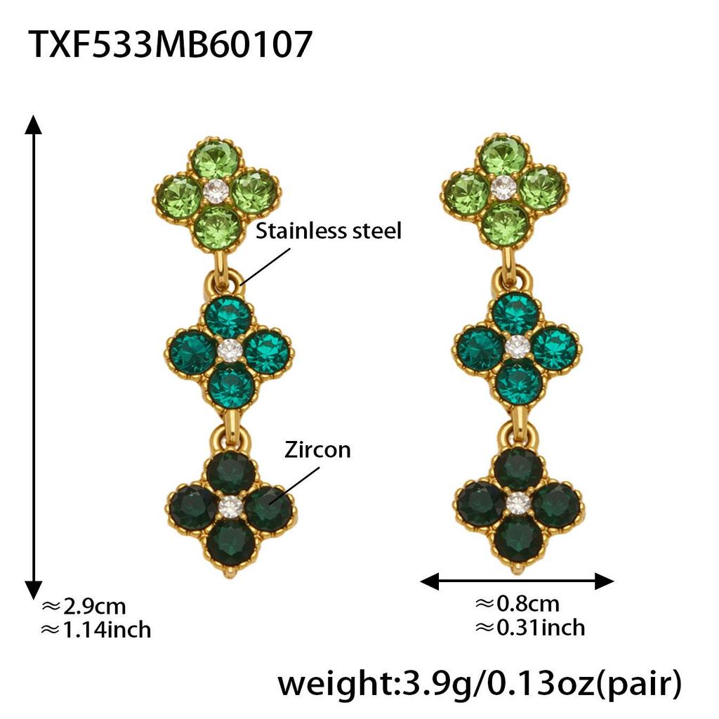Multi-Color Zirconia Diamond Necklace, Bracelet, Ring & Earring Set - Stainless Steel